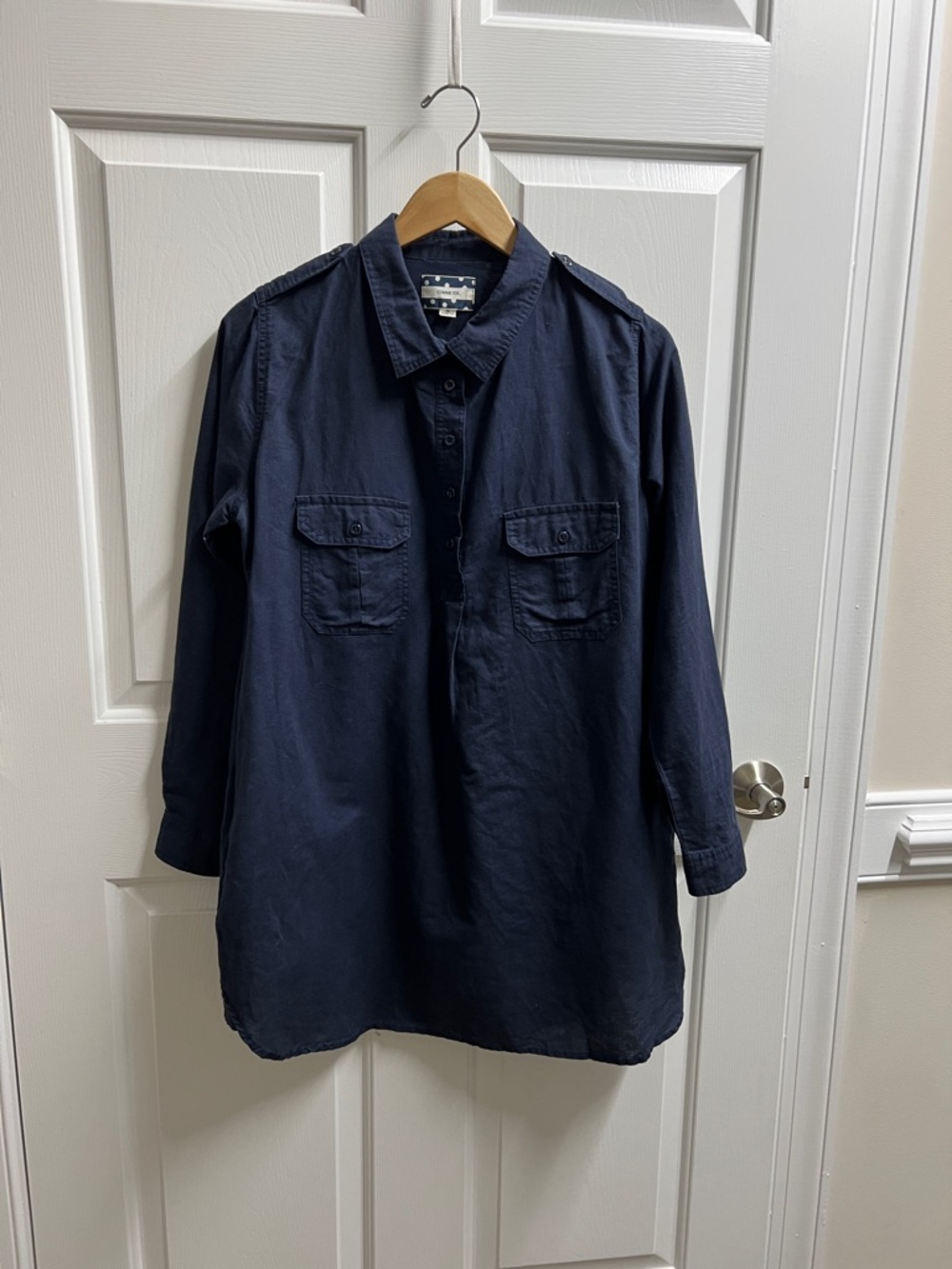 Comme toi dress Women's dark Navy Shirt Dress Classic Collared Tunic linen M